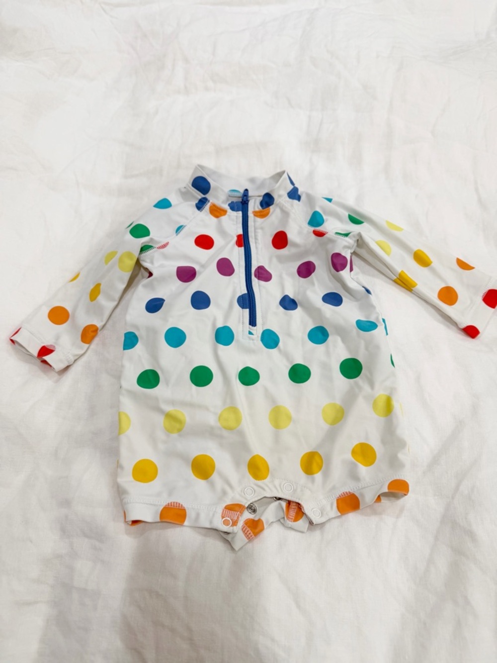 Primary White One-Piece Swimsuit with Rainbow Polka Dots